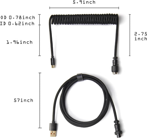 USB C Coiled Cable for Gaming Keyboard, Double-Sleeved Mechanical Custom Coiled USB C Cable with Detachable Metal Aviator, USB-C to USB-A,Suitable...