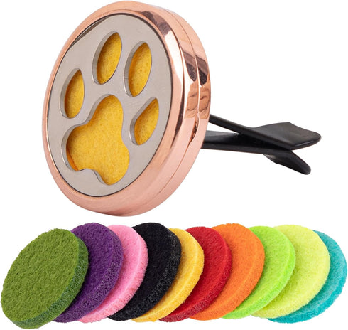 Framendino, 1 Pack Dog Paw Print Essential Car Oil Diffuser with 10 Felt Refill Pads Aromatherapy Car AIR Freshener Vent Clip Lockets for Men Wome...