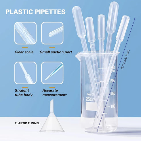 4PCS Plastic Graduated Cylinders, 10ml 25ml 50ml 100ml Measuring Cylinders Set with 4PCS Pipettes,1PCS Plastic Funnel and 2PCS Brush,for School an...
