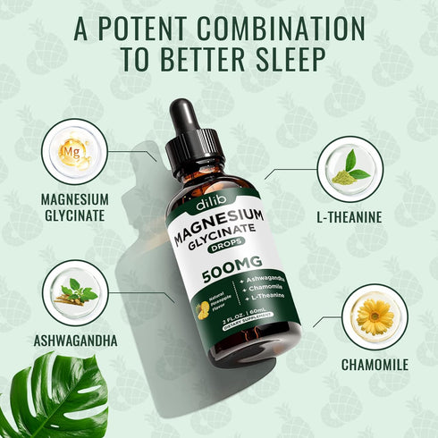 (2 Pack) Magnesium Glycinate Supplement, Magnesium Liquid Drops with Magnesium Glycinate 500mg Ashwagandha, L - Theanine, Chamomile -Supports Opti...