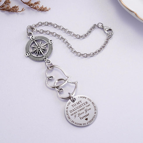 To My Daughter Compass Car Charm, I Hope You Believe In Yourself As Much As I Believe In You Car Charm, Rear View Mirror Car Charm for Daughter Bi...