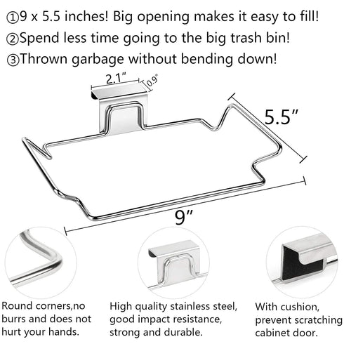Large Stainless Steel Trash Bag Holder for Kitchen Cabinets Doors and Cupboards, Under Sink Bag Holder, Garbage Bag Holder, Waste Can, Kitchen Tra...