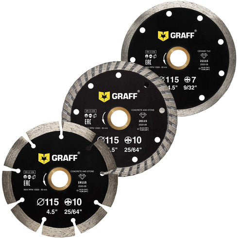 (3 Pack, 4 1/2 inches) GRAFF Diamond Blade for Angle Grinder - Diamond Cutting Wheel for Dry and Wet Cutting Stone, Marble, Granite, Brick, Masonr...