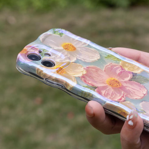 Cute Case for iPhone 11, Colorful Retro Oil Painting Printed Flowers Case, Fashion TPU floral Laser Beam Glossy Pattern Curly Waves Frame Shockpro...