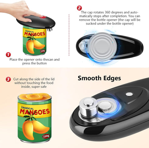 One-Touch Electric Can Opener Easy Open Any Can Sizes with Smooth Edge, Hands Free Battery Operated Electric Can Openers for Kitchen, Kitchen Gadg...