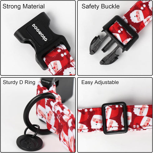 DOGWONG Christmas Cotton Dog Collar, Red Santa Claus Dog Collar Durable Holiday Pet Dog Collar Cute Puppy Necklace for Small Medium Large Dog...