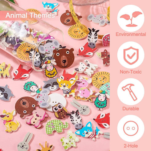 160Pcs Animal Theme Wood Buttons 2 Hole Cartoon Animal Wood Buttons Cute Decorative Wooden Buttons for DIY Clothes Sewing Scrapbooking Decor Craft...