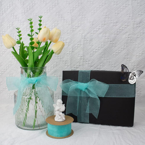 1-1/2 Inch Blue Sheer Organza Ribbon Turquoise Chiffon Fabric Ribbon Gift Wrapping Ribbon for Wedding Bridal Bouquet Crafts Hair Bows Wreath (25 Y...