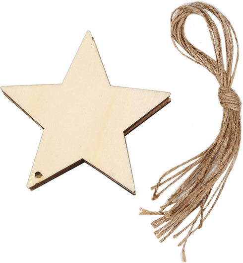 Tatuo 60 Set Natural Wooden Stars Cutouts Ornaments to Paint 3.15'' Unfinished Wood Star Embellishments for Craft with Twine for School Graduation...