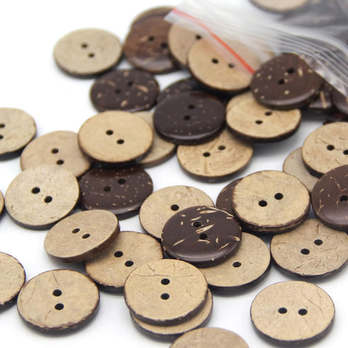 100pcs 20mm(0.787inch) Brown Natural Coconut Shell Buttons, 2 Holes Eco-friendly Wooden Buttons for Sewing, Children Handmade Scrapbooking, Baby C...