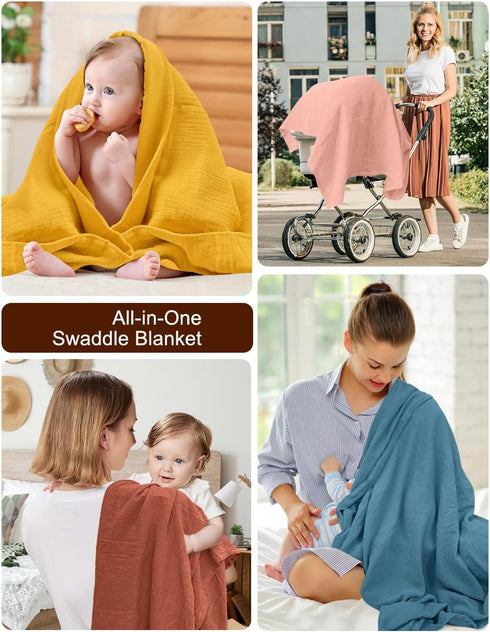 Yellow Muslin Swaddle Blankets for Baby, Baby Swaddle Blanket Unisex, Cotton Receiving Blankets, Wrap Swaddles for Newborns Baby Essentials (42-03...