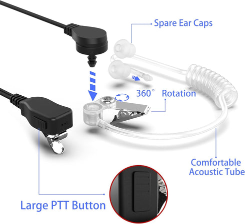 Walkie Talkie Earpiece with Mic, 2 Pin Air Acoustic Tube Surveillance Headset, Two Way Radio Earpiece with PTT/VOX, Security Earpiece Compatible w...