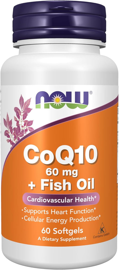 NOW Supplements, CoQ10 60 mg with Omega 3 Fish Oil, Cardiovascular Health*, 60 Softgels...