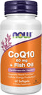 NOW Supplements, CoQ10 60 mg with Omega 3 Fish Oil, Cardiovascular Health*, 60 Softgels...
