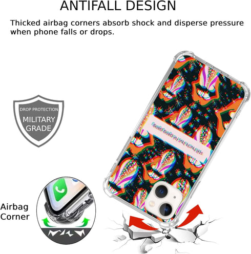 Hippie Sad Dark Aesthetic Red Lips Stars Case Compatible with iPhone 14 Plus, Trippy Psychedelic Quotes Case for iPhone 14 Plus for Teens Men and ...