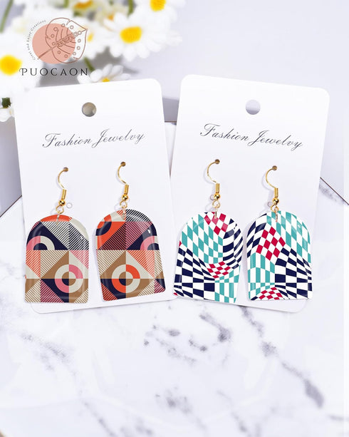 Puocaon Abstract Clay Transfer Paper - 4 Design 20 Pcs Polymer Clay Transfer Paper Sheets, Retro Checkerboard Image Transfer Sheets for Polymer Cl...