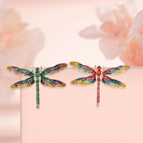 2Pcs Retro Crystal Dragonfly Brooches Elegant Enamel Rhinestone Animal Statement Brooch Pins Fashion Jewelry Accessories for Women Girl Gift Gold...