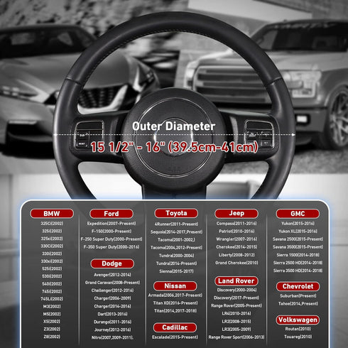 SEG Direct Car Steering Wheel Cover for F-150 Tundra Range Rover 15 1/2" - 16", Black Microfiber Leather...