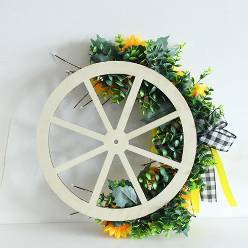 Sunflower Wagon Wheel Wreath for Front Door, Wooden Wheel Wreath with Sunflower and Bow, Spring Wheel Wreath, Wall Home Porch Farmhouse Decor Outd...