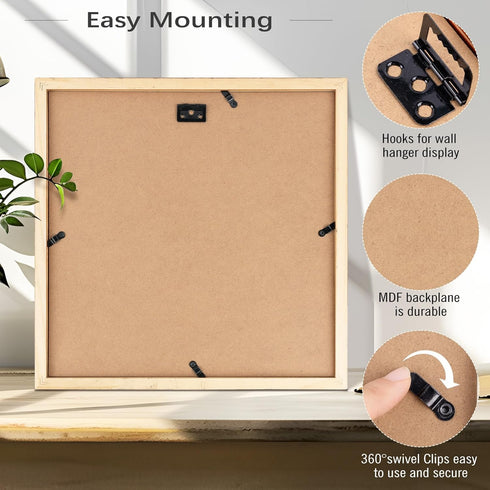Golden State Art 12x12 Black Frame Use as 8x8 Picture Frame with White Mat or 12x12 Picture Frame without Mat - Solid Wood and Tempered Glass-Wall...