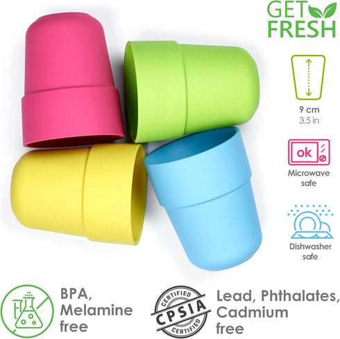 GET FRESH PLA Kids Cups Set – 4-Pack Melamine-Free Dinner Cups for Kids and Toddlers – Microwave Safe Stackable BPA-Free PLA Childrens Dinnerware ...