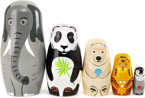 Bgraamiens Nesting Dolls Russian Matryoshka Wood Stacking Dolls for Kids Handmade Toys (Animals)...