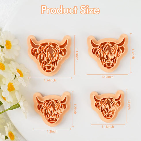 Puocaon Highland Cow Clay Cutters - 4 Pcs Clay Cutters for Polymer Clay Jewelry Making, Original Polymer Clay Jewelry Cutters, Animal Clay Earring...