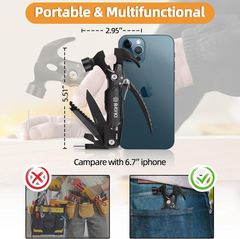 Father's Day Gifts, Hammer Multitool 15 in 1 Birthday Gifts for Men Dad Husband Boyfriend Camping Accessories Survival Gear Multi Tool with Gift B...
