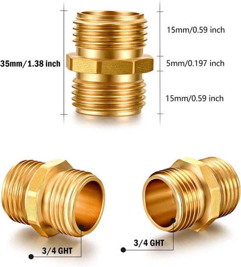 Garden Hose Fittings Connectors Adapter Solid Brass Repair male to male double male faucet leader coupler dual water hose connector(3/4" GHT Doubl...