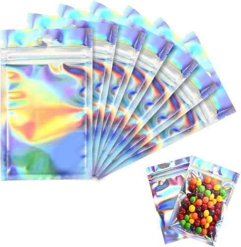 100 Pcs Resealable Ziplock Food Storage Bags, Water Proof Bag with Clear Window, Packaging Pouch for Coffee Beans Candy Sample Food (Silver, 4 X 6...