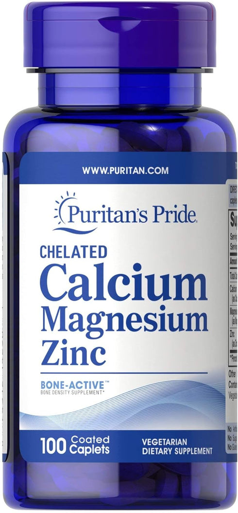 Puritan's Pride Chelated Calcium Magnesium Zinc Caplets, 100 Count...