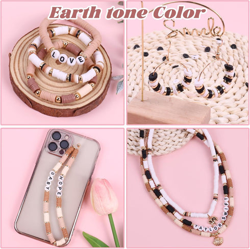 Pubiseed 4000PCS Earth Tone Clay Beads Bracelet Making Kit, Friendship Bracelet Kits with Letters for Girls Adults Jewelry Making Include Golden S...