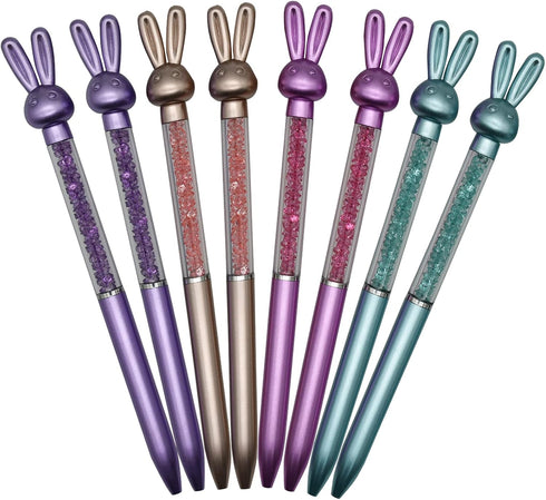 Maydahui 24PCS Retractable Rabbit Ballpoint Pen Colorful Crystal Quicksand Pen Cute Animal Gem Pen Black Ink for Girls School Party...