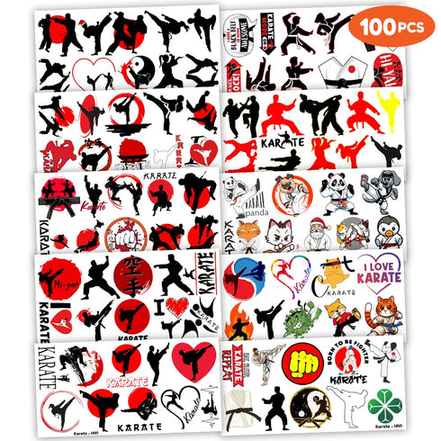100PCS Karate Ninja Temporary Tattoos Stickers Martial Arts Birthday Party Favors Decorations Supplies Cool Taekwondo Japan Sports Tattoo Sticker ...