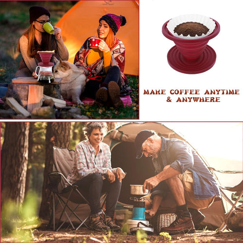 2 Pieces Collapsible Pour Over Coffee Dripper, Portable Camping Pour Over Coffee Maker, Reusable Silicone Pour Over Coffee Filter for Backpacking ...