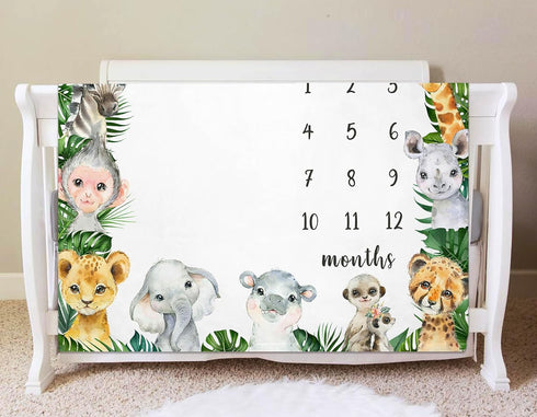 Safari Milestone Blanket, Jungle Animals Baby Growth Chart Monthly Blanket, Watch Me Grow Jungle Wild Baby Nursery for New Moms Baby Shower(50"x40...