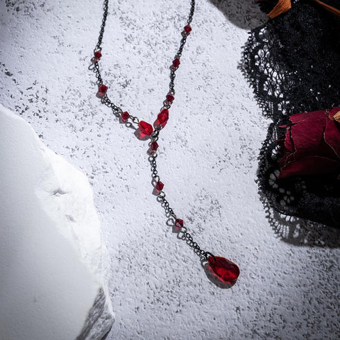 Gothic Necklace Teardrop Bead Goth Vintage Blood Drop Tassel Choker Necklace Y Necklace For Women Girls Halloween Fashion Party Jewelry Gift...