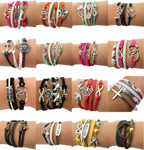 16pcs Handmade Braided Multi Layers Vintage Woven Rope Woven Leather Alloy Owl Infinity Wrap Bangle Bracelets by OUR SUPER DEALS...