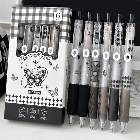 6 Pcs Gel Ink Pens Retractable Pens Cute Rose Butterfly Pen 0.5mm Black Ink Pen Writing Pens Office School Supplies for Women Girls Boys Men (Butt...