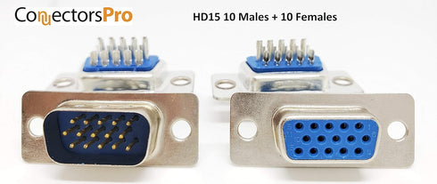 Pc Accessories 10 Pairs D-Sub HD15 High Density Solder Male and DB HD15 Female Connector 3-Row, 20-Pack (10 Male + 10 Female)...