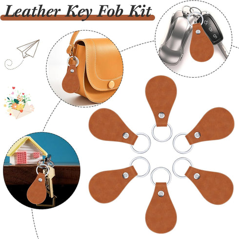 Taiyin 30 Pcs Leather Key Fob Kit for DIY Craft PU Blanks with Rivets and Key Ring for Laser Engraving Keychain(Khaki)...