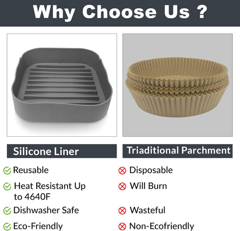 Silicone Air fryer Liners Square, Reusable Airfryer Basket, 6 Quart Air Fryer Inserts, Air Fryer Oven, Microwave Tray Pots, Air Fryer Rubber Acces...