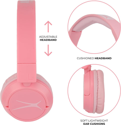 Altec Lansing Kid Safe 2-in-1 Bluetooth Headphones, Safe Volume Limiting, Foldable Design, Enjoy Audio and Protect Your Child's Hearing, Pink...