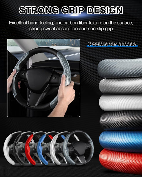 Custom-Fit Steering Wheel Cover for Tesla, Telsa Model 3 / Y Carbon Fiber Steering Wheel Cover for Men/Women, Anti-Slip, Comfortable Grip, Breatha...