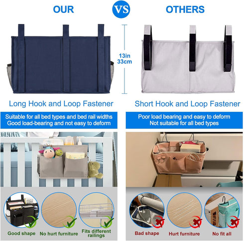 Surblue Bedside Caddy Hanging Bed Organizer Storage Bag Pocket for Bunk and Hospital Beds, College Dorm Rooms Baby Bed Rails, Camp 8 Pockets, (Lar...