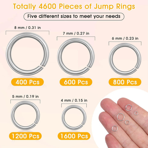 jump rings for jewelry making, 4600Pcs Silver Jump Rings with Jump Rings Open/Close Tools for Jewelry Making and Necklace Repair (Assorted Sizes)...