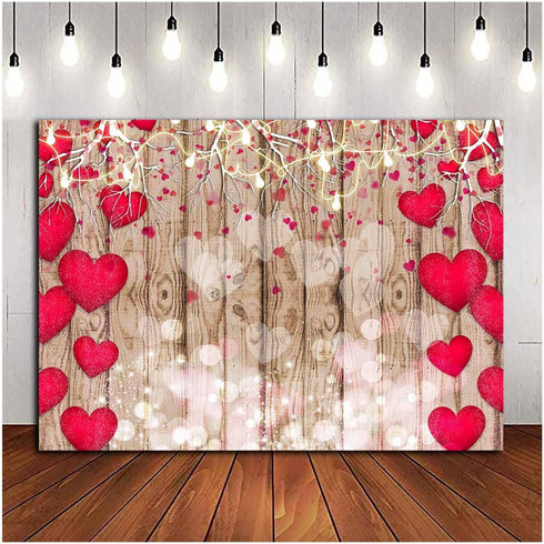 Red Love Heart Valentine's Day Vintage Rustic Wood Theme Photography Backdrops 7x5ft Mother's Day Wedding Bridal Shower Wedding Anniversary Party ...