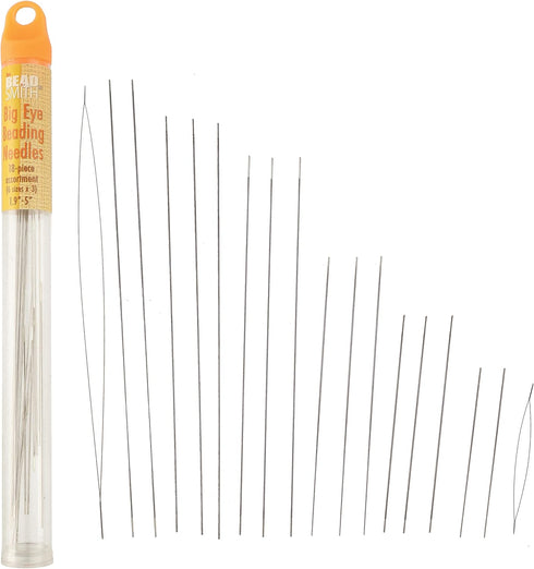 The Beadsmith 18-Piece Big Eye Beading Needle Assortment, 6 Sizes, 1.75”-5”, 3 Needles Per Size – Sharp Points, Use for General Sewing, Weaving an...