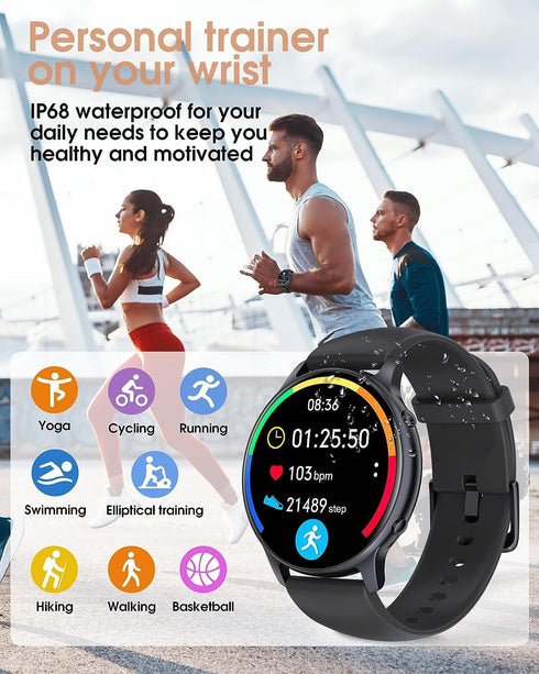 Holiday Smart Watches for Women Men, 1.32” Full Touch Screen Heart Rate/Sleep Monitor/Pedometer, IP68 Waterproof Fitness Watch for Android iOS Pho...