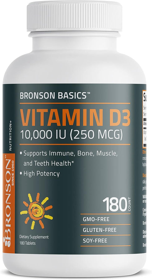 Bronson Vitamin D3 10,000 IU (250 MCG) for Healthy Muscle Function and Immune Support, Non-GMO, 180 Tablets...